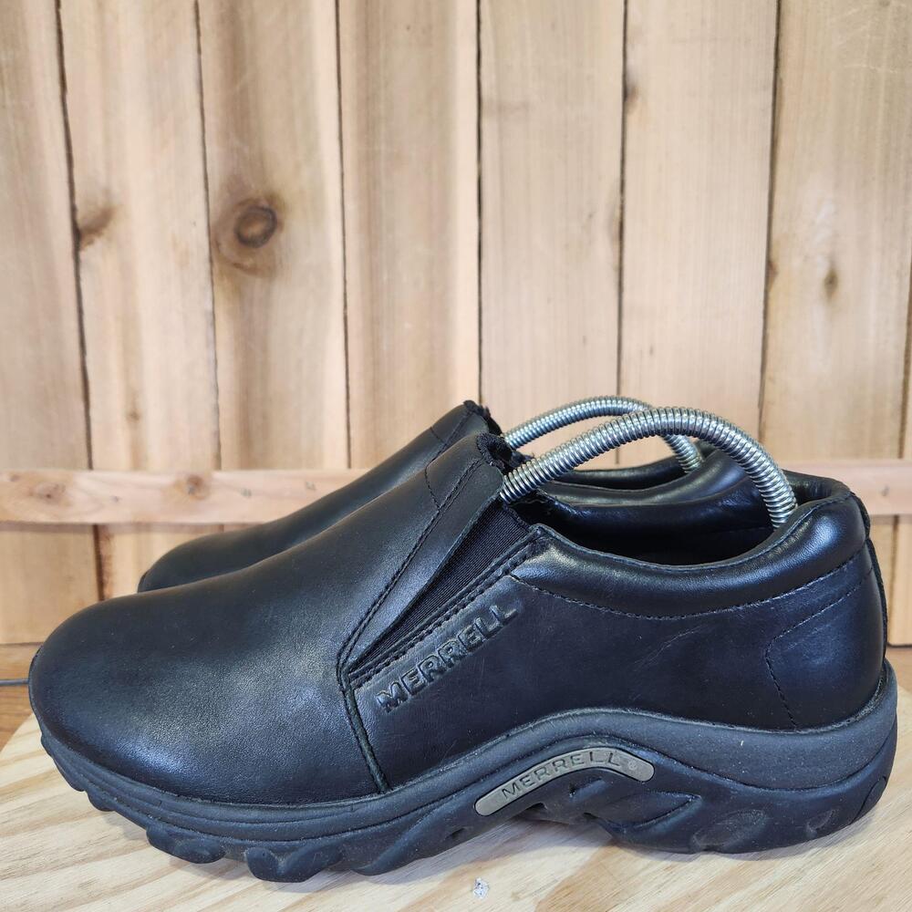 Merrell Jungle Moc Shoes Mens 9.5 Black Leather Slip On Work Comfort Walking